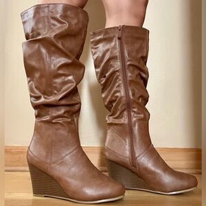 Brinley Co. Leather Fur Wedge Boots